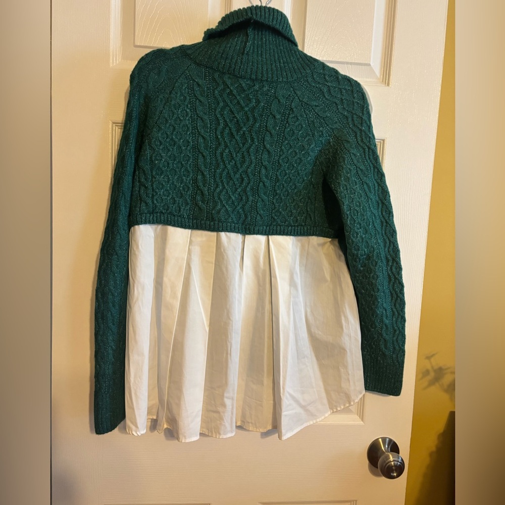 Anthropologie dark gray cable knit sweater with cream back panel - Picture 6 of 7